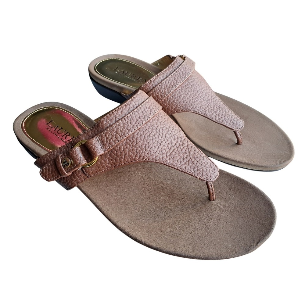 Lauren Ralph Lauren Krystal Brown Pebble Thong Wedge Sandals Womens 8B 11424 A18